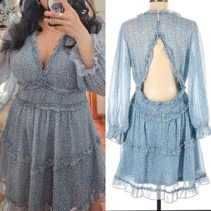 Unbranded large back Boho cutout leopard blue ruffled dress